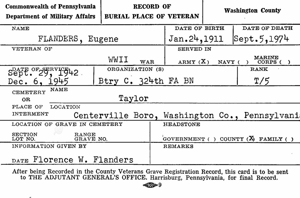 veteran burial card